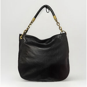 Michael Kors Stanthorpe Large Black Leather Shoulder Bag Gold Chain Strap